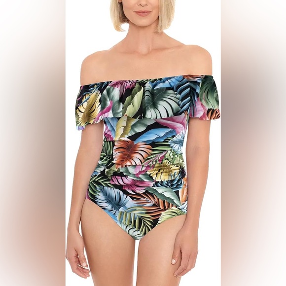 Swim Solutions Other - Swim Solutions Off Shoulder Tummy Control One Piece NWT 16